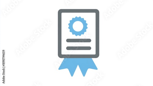 Certificate icon, diploma award symbol, blue quality seal isolated on White Background