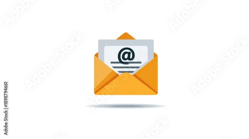 Email icon with envelope and at sign symbol isolated on White Background