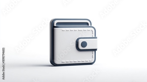 Minimalist 3D wallet icon, digital finance and payment concept isolated on White Background