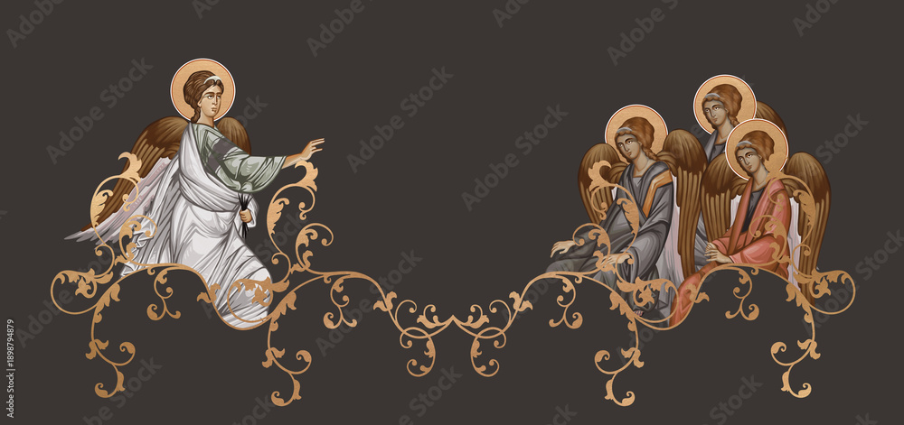 Fototapeta premium Decorative Byzantine frame with shining angels