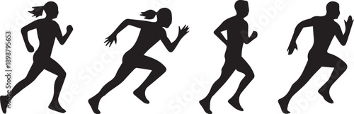 running people silhouettes sequence motion sprint athletic fitness exercise illustration set isolated on background.