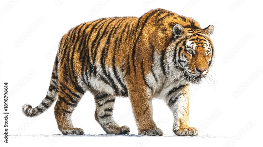 Fototapeta premium Majestic tiger walking isolated PNG with Transparent Background