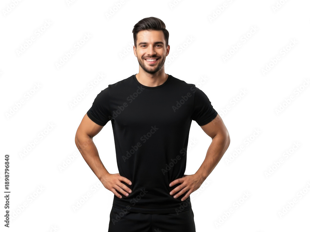 Obraz premium Smiling man wearing black t-shirt isolated on transparent background