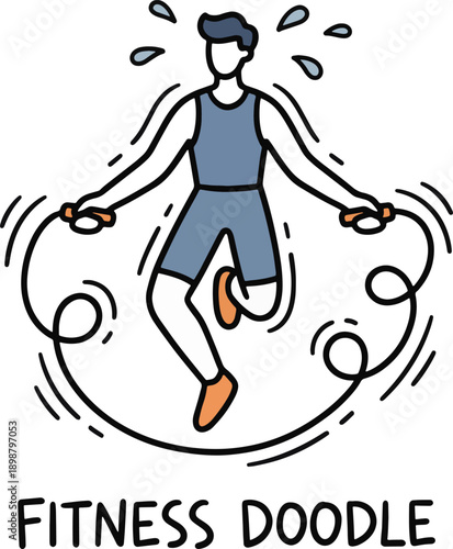 fitness doodle illustration of person jumping rope showing cardio workout active training and healthy lifestyle in colorful hand drawn modern style