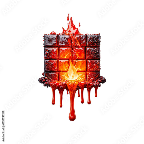 Burning lava wall fire texture abstract isolated on white background