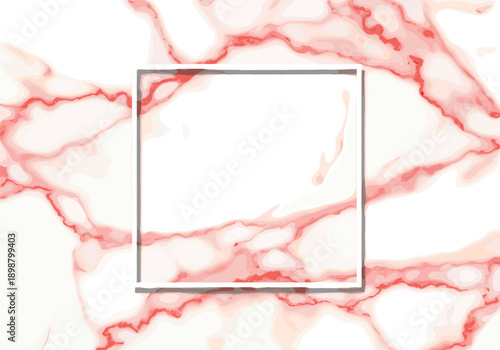 Elegant white and pink marble texture background with soft liquid stone veins and a central white square frame.