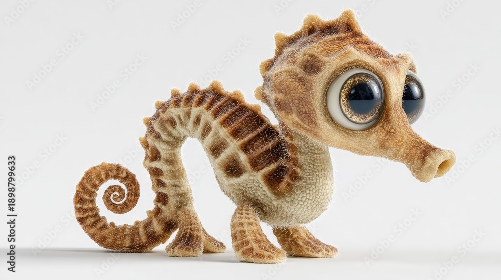Fototapeta premium Brown Seahorse, Cartoon Toy, Marine Animal, Playful Creature isolated on White Background
