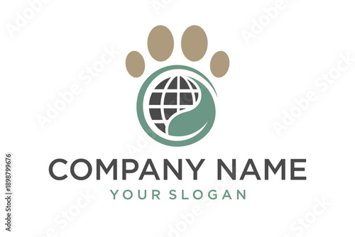Animal Paw Print Globe Leaf Logo Design for Pet Care, Eco-Friendly, and Global Welfare Brands