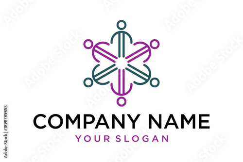 Abstract Teamwork Community Logo with Connected People Circle Design