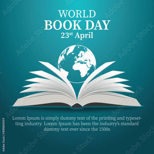 World book day celebration with open book and globe