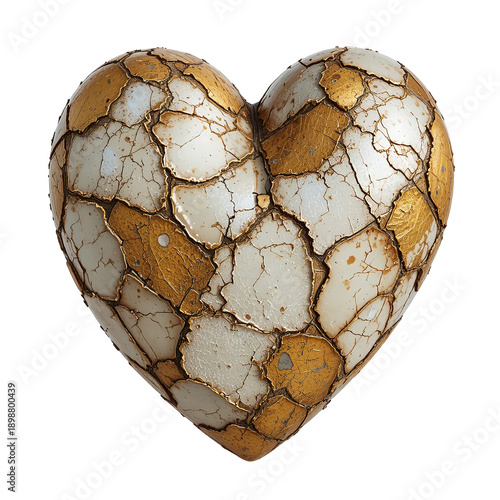White cracked heart stone texture isolated on white background