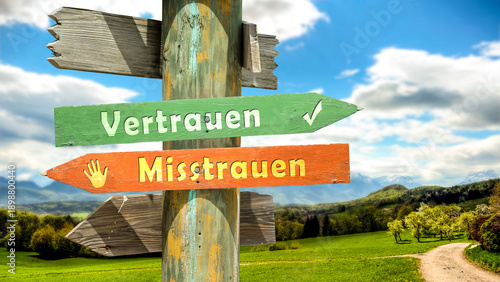 Картината върху платно Signposts the direct way to trust versus mistrust