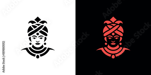 Barber pole and scissors illustration in black and white versions