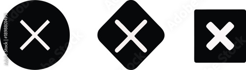 Close and cancel icons set with cross symbols in circle and square shapes, minimal flat vector design for ui and interface elements