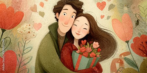 Romantic couple kissing in the park surrounded by autumn leaves, enjoying a moment of love and happiness in the fall season