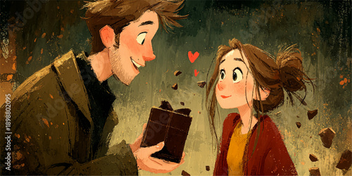 Romantic couple proposing and embracing with diamond rings on white background for valentine's day