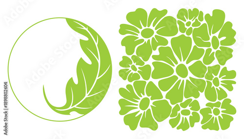 Set of green leaves vector illustration pattern design