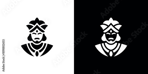 Two contrasting depictions of a regal figure with ornate headwear