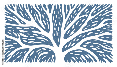 Abstract black vector tree silhouette with roots, floral leaves, swirling branches, and decorative seamless pattern style