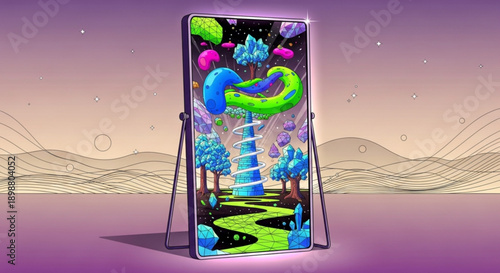 Vibrant Fantasy World Displayed on Vertical Smartphone Screen