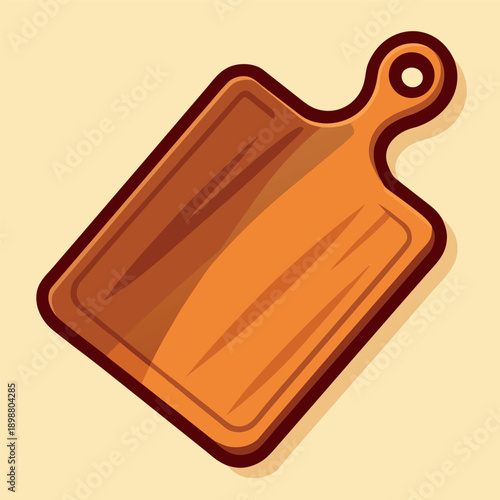 A wooden cutting board with a handle