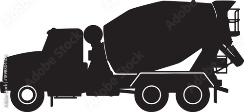 Black silhouette of a cement truck also transparent background construction vehicle mixer truck