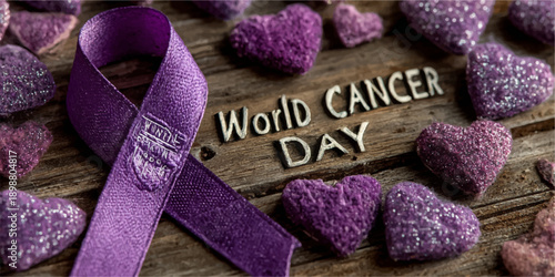 Purple ribbon symbolizing cancer awareness, support, and hope for a cure, representing strength and unity in the fight against cancer