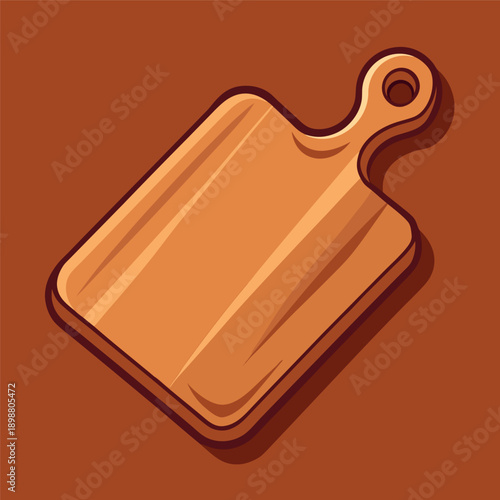 A wooden cutting board with a handle