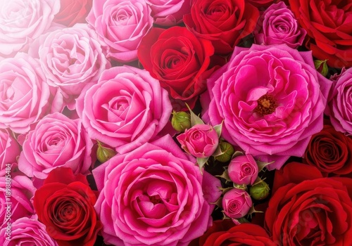 A stunning composition of vibrant pink and red roses creating a dense, natural floral texture. Ideal for greeting cards or decorative surface design, romantic, flower, floral
