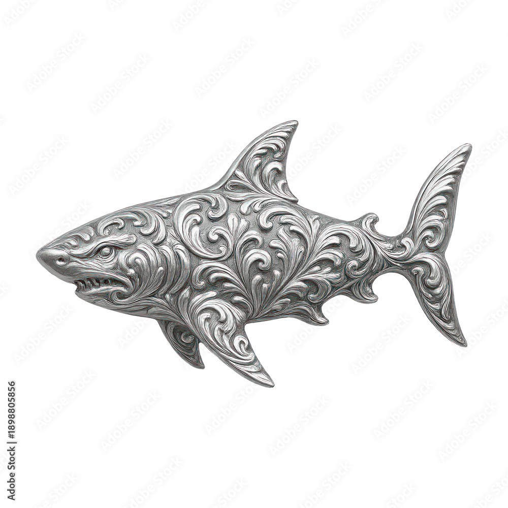 Fototapeta premium PNG Ornate silver shark design