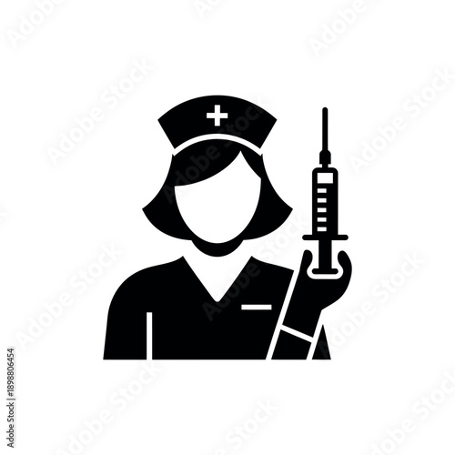 Nurse holding a syringe a simple black and white medical icon