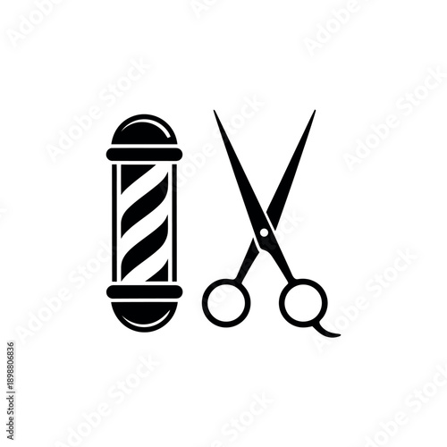 Barber pole and scissors icon a classic haircut shop symbol
