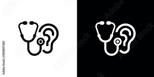 Icon depicting a human ear with a stethoscope shown in two color schemes