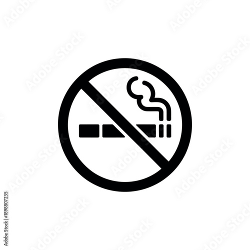Black and white no smoking symbol with a cigarette and smoke