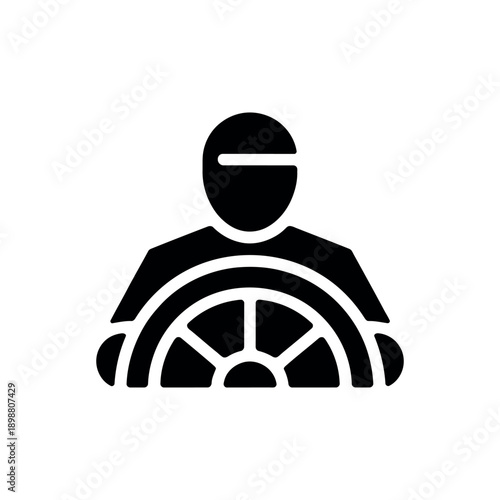 Simple black silhouette of a person driving a vehicle with a steering wheel