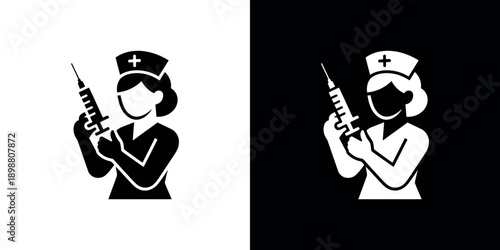 Nurse with syringe icon in positive and negative color schemes