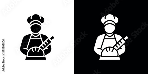 Baker silhouette in contrasting black and white holding bread