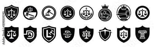 Vector symbols of legal prosecution file simple silhouette icon set, black color and white background