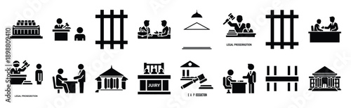 Vector symbols of legal ruling paper simple silhouette icon set, black color and white background