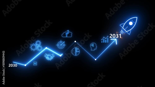 Concept of business transformation and future planning from 2030 to 2031 showing finger launching red arrow toward goal, strategic roadmap for success, representing leadership, direction 4k motion