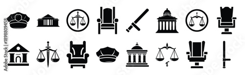 Vector symbols of legal shield simple silhouette icon set, black color and white background