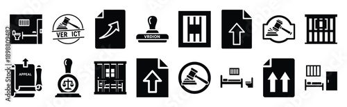 Vector symbols of police badge simple silhouette icon set, black color and white background