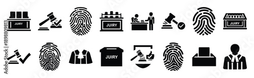 Vector symbols of police investigation simple silhouette icon set, black color and white background