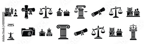 Vector symbols of prison bars simple silhouette icon set, black color and white background
