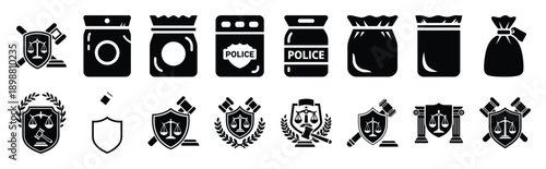 Vector symbols of prison keys simple silhouette icon set, black color and white background