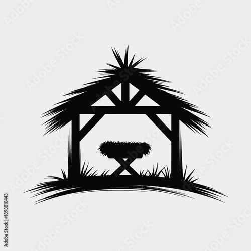 A detailed illustration of a rustic stable with a manger in the center. isolated on white background, Vector, illustration