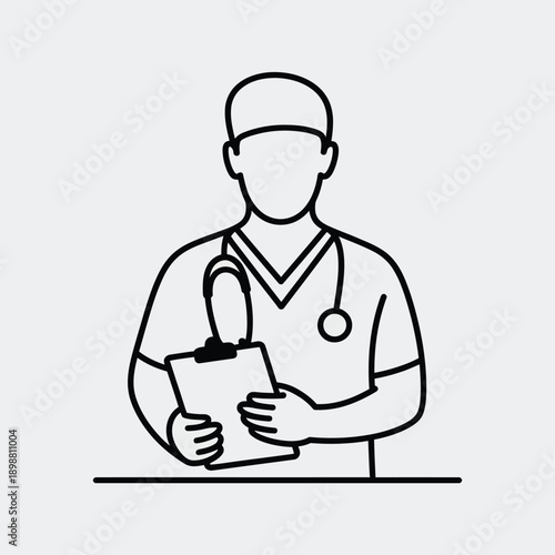A medical professional holding a clipboard and stethoscope, ready to assist patients. isolated on white background, Vector, illustration