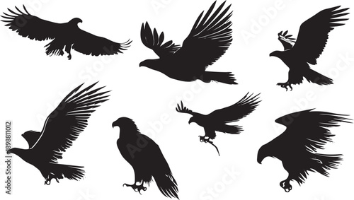 Flock of black crows flying in formation against white background minimalist wildlife concept
