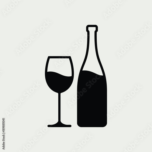 A glass of red wine and a bottle of wine on a table isolated on white background, Vector, illustration