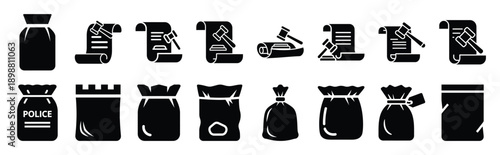 Vector symbols of court jury decision simple silhouette icon set, black color and white background